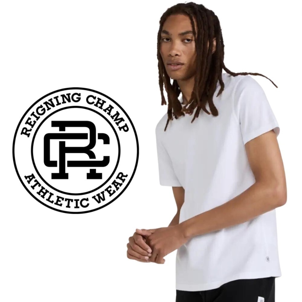 Reigning Champ White Striped Collar Short Sleeve Tee - Size XL